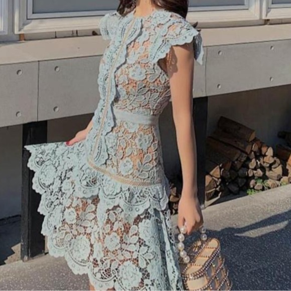 #152 Elegant Butterfly Sleeve Crochet Lace Casual O-neck High Waist Dress - Picture 6 of 16